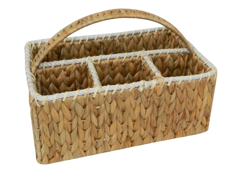 Rectangular water hyacinth flatware caddy with rope rim